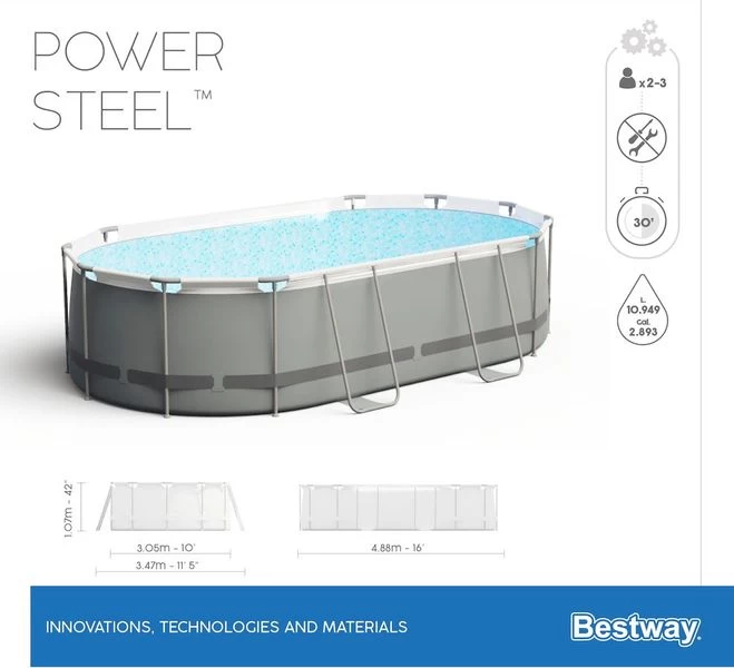 Bestway Power Steel Oval Zwembad - 488 X 305 X 107 Cm - Met Filterpomp En Accessoires 12 Bestway Power Steel Oval Zwembad - 488 X 305 X 107 Cm - Met Filterpomp En Accessoires - Afbeelding 10